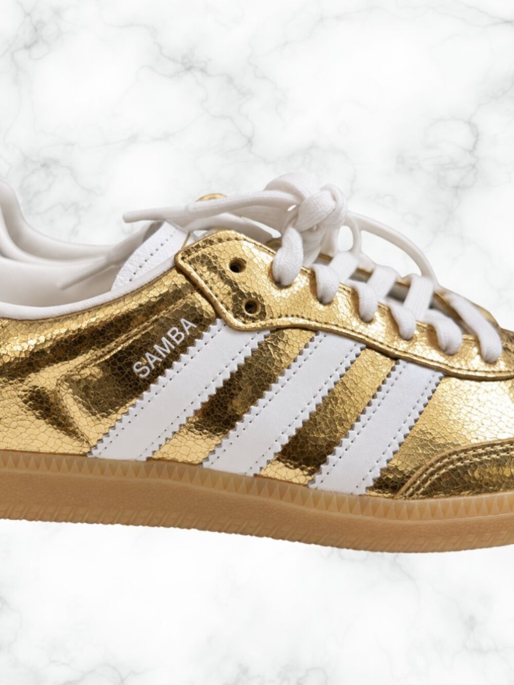 ADIDAS Samba OG Gold Metallic Crinkle Leather Sneaker US 8 - Picture 2 of 16